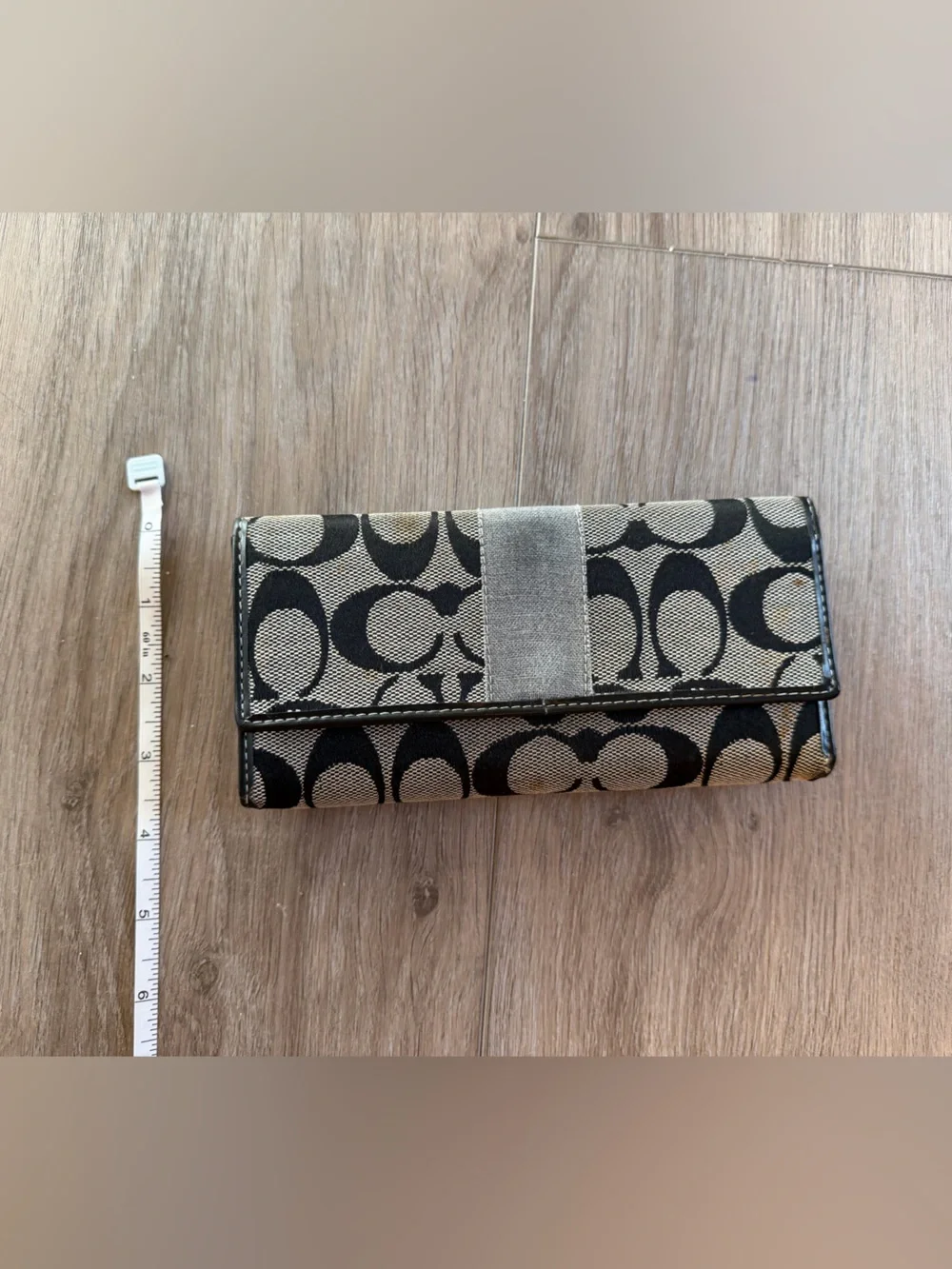 Coach Signature Canvas Continental Wallet in Black and Tan